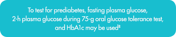To test for prediabetes, fasting plasma glucose, 2-h plasma glucose during 75-g oral glucose tolerance test, and HbA1   