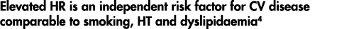 Elevated HR is an independent risk factor for CV disease comparable to smoking, HT and dyslipidaemia4