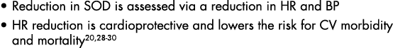  Reduction in SOD is assessed via a reduction in HR and BP HR reduction is cardioprotective and lowers the risk for C   
